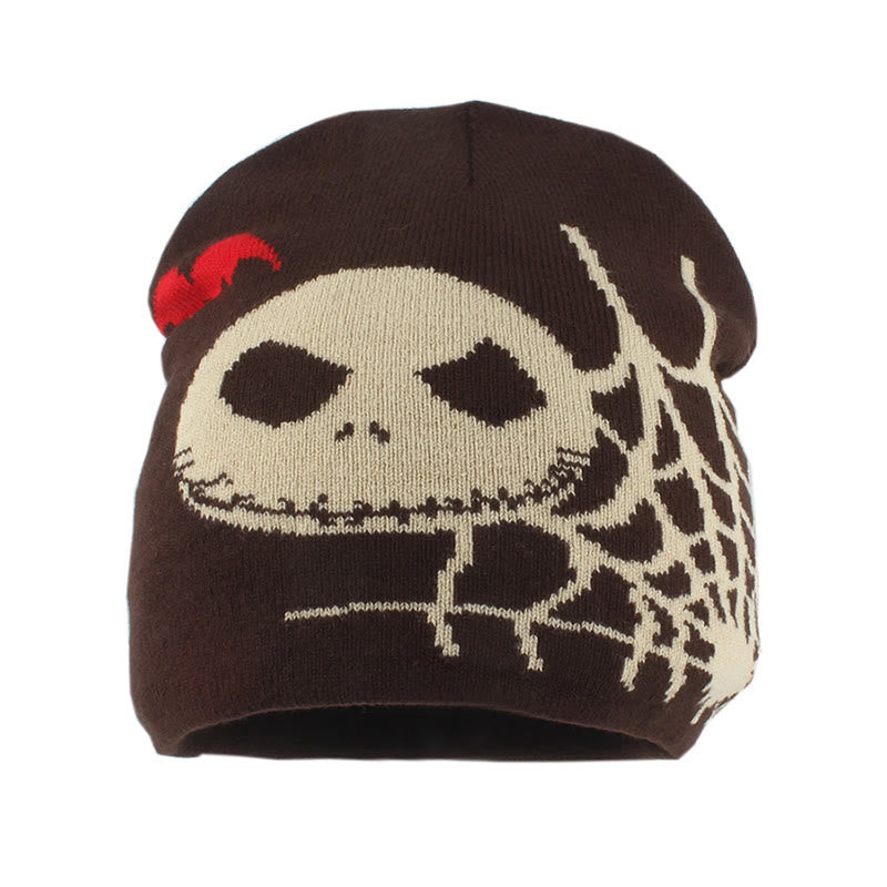 Bonnet grande taille à motif toile d'araignée et visage fantôme - Café - Taille unique - image 5