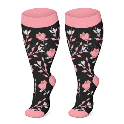Chaussettes de compression à fleurs roses grande taille - Noir - 4XL - image 2