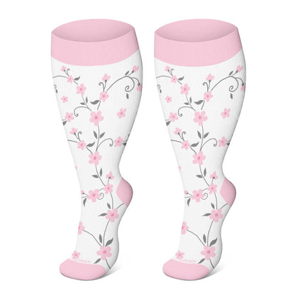 Chaussettes de compression à fleurs roses grande taille - Blanc - 4XL - image 1