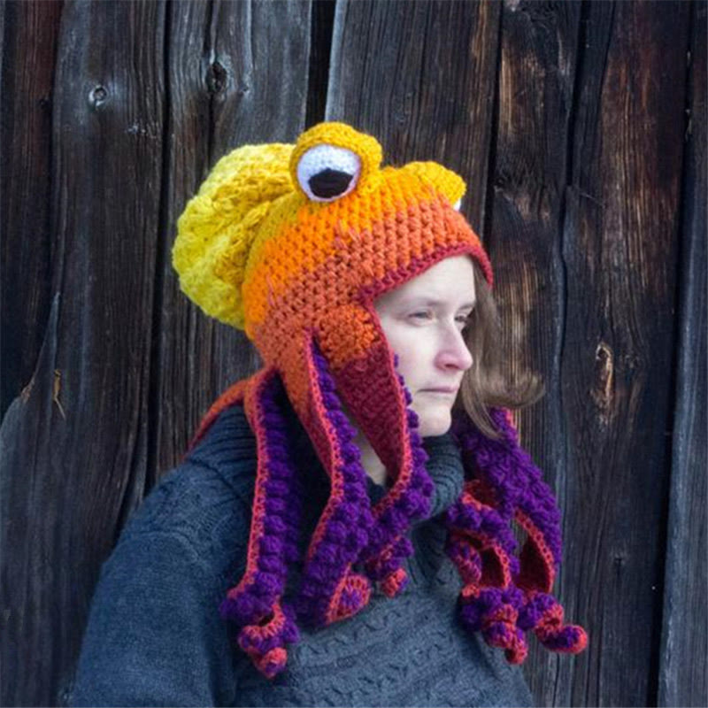 Bonnet pieuvre drôle grande taille - Jaune - Taille unique - image 4