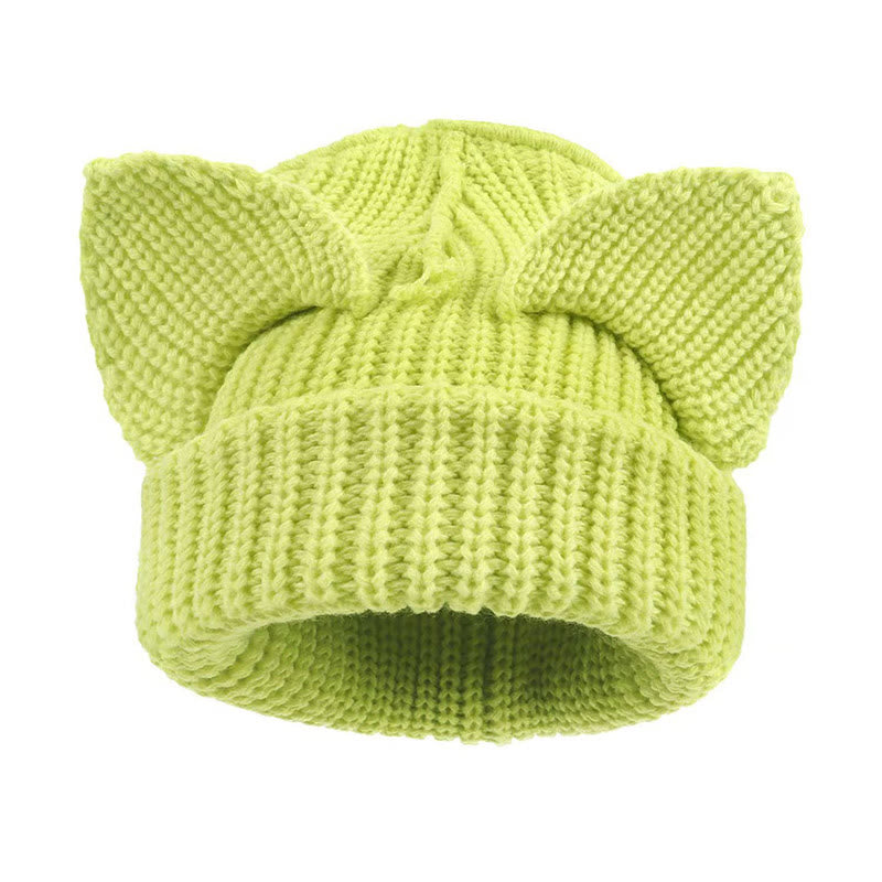 Bonnet amusant avec oreilles de chat mignonnes grande taille - Vert fluorescent - M - image 8