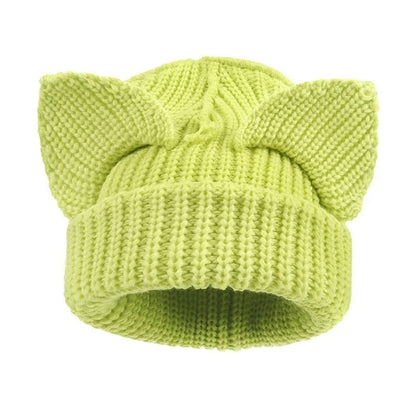 Bonnet amusant avec oreilles de chat mignonnes grande taille - Vert fluorescent - M - image 8