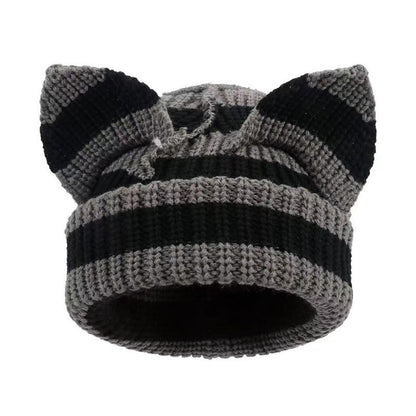 Bonnet amusant avec oreilles de chat mignonnes grande taille - Gris foncé - M - image 2