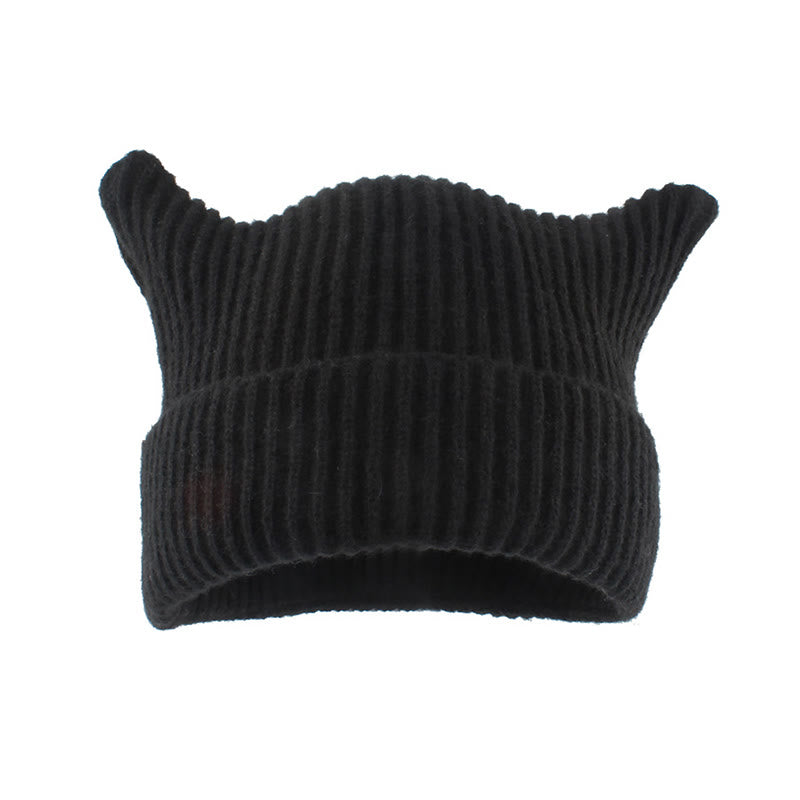 Bonnet oreilles de chat à rayures épaisses grande taille - Noir - Taille unique - image 3