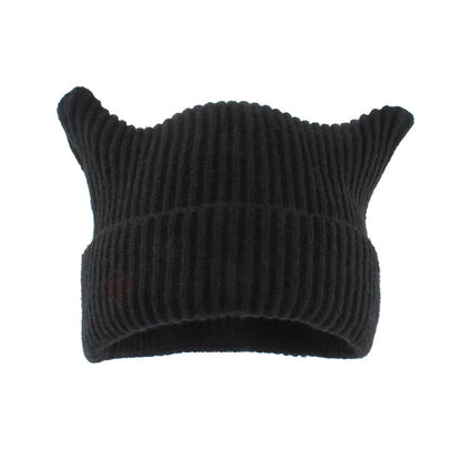 Bonnet oreilles de chat à rayures épaisses grande taille - Noir - Taille unique - image 3