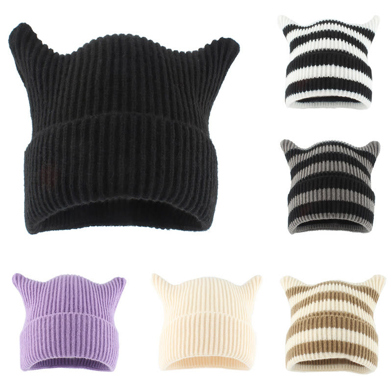 Bonnet oreilles de chat à rayures épaisses grande taille - image 0