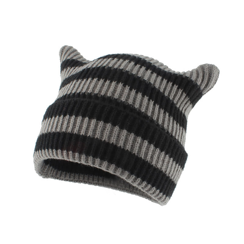 Bonnet oreilles de chat à rayures épaisses grande taille