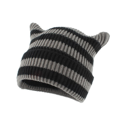 Bonnet oreilles de chat à rayures épaisses grande taille