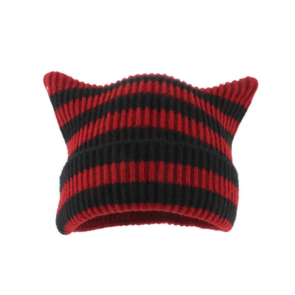 Bonnet oreilles de chat à rayures épaisses grande taille - Rouge - Taille unique - image 7