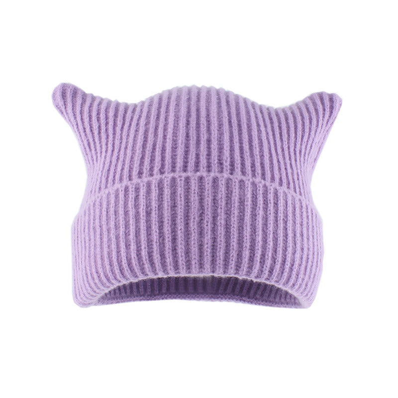 Bonnet oreilles de chat à rayures épaisses grande taille - Violet - Taille unique - image 5