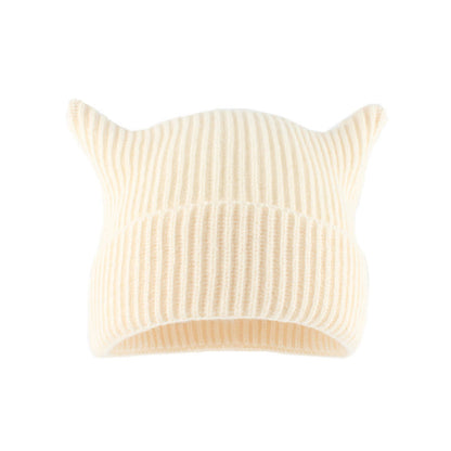 Bonnet oreilles de chat à rayures épaisses grande taille - Beige - Taille unique - image 4