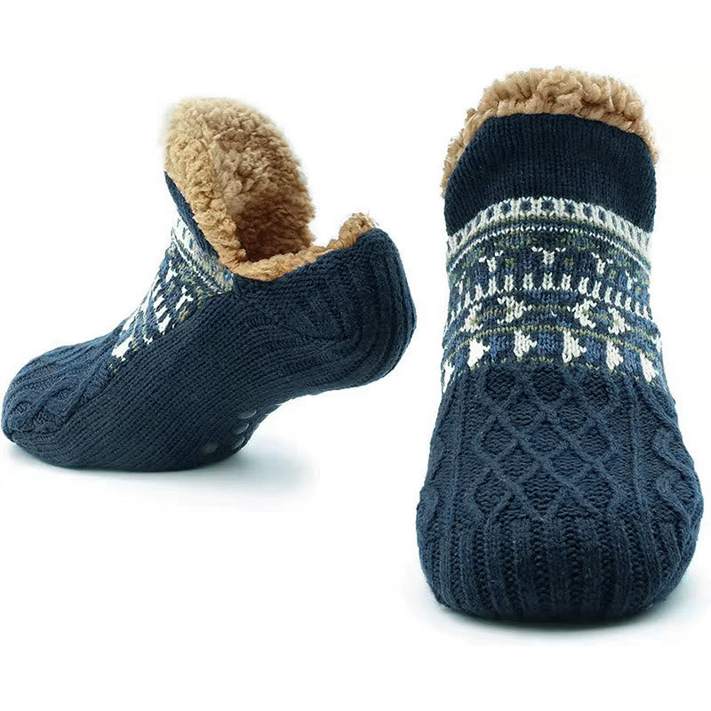Chaussons-chaussettes tricotés épais grande taille - Bleu marine - États-Unis 12-13 - image 15
