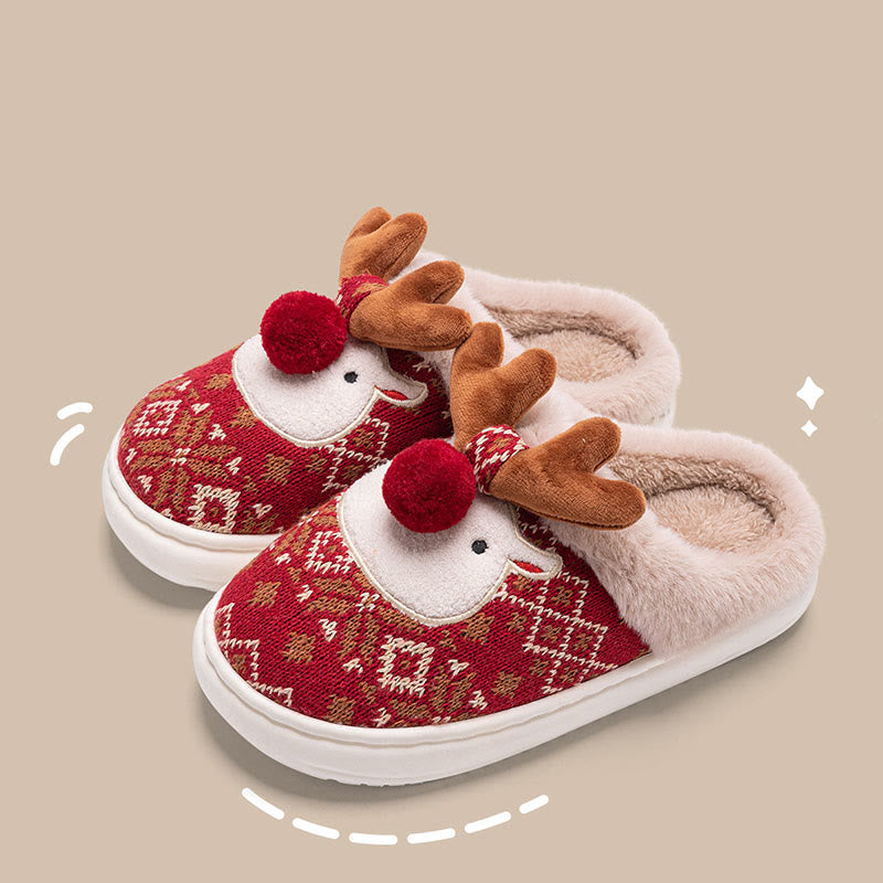 Chaussons de Noël grande taille motif élan - Rouge - EU39-40 (US6-7) - image 7