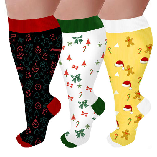 Chaussettes de compression grande taille motif bonhomme en pain d'épices (3 paires) - Multicolore - 4XL - image 1