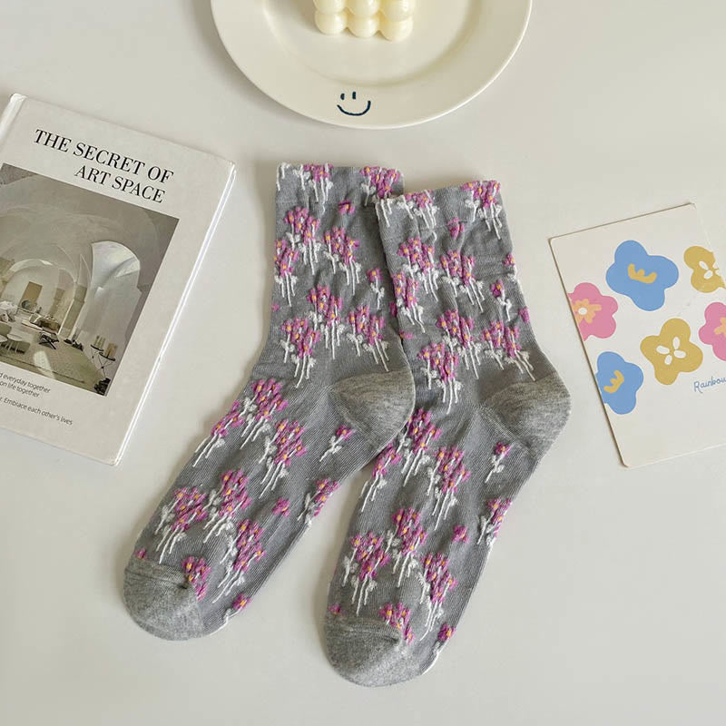 Chaussettes rétro à fleurs (5 paires) - Gris - EU36-40 (US3-7) - image 13