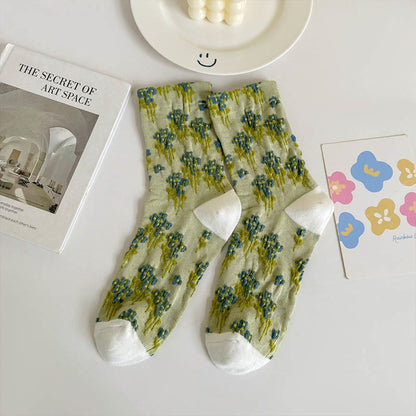 Chaussettes rétro à fleurs (5 paires) - Vert - EU36-40 (US3-7) - image 10
