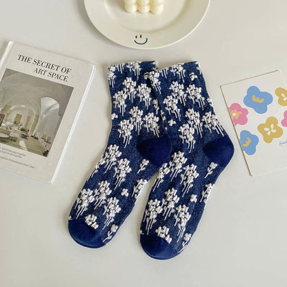 Chaussettes rétro à fleurs (5 paires) - Bleu marine - EU36-40 (US3-7) - image 11
