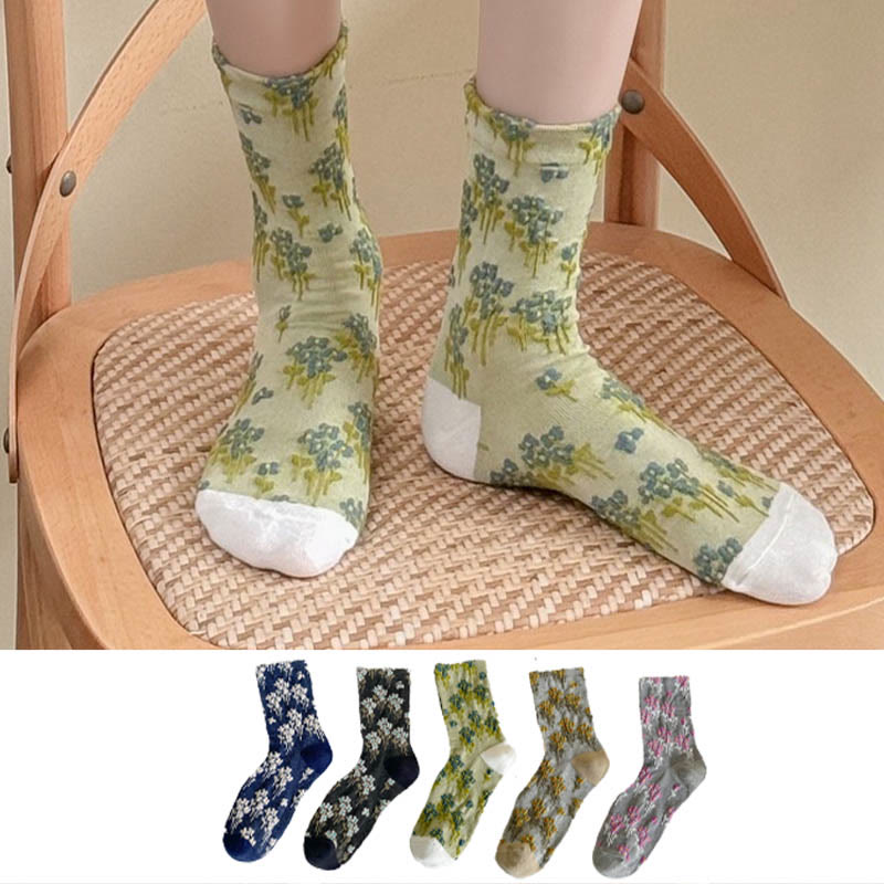 Chaussettes rétro à fleurs (5 paires) - Multicolore - EU36-40 (US3-7) - image 1