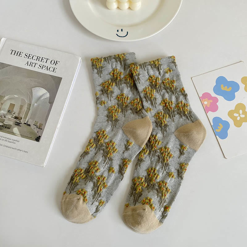 Chaussettes rétro à fleurs (5 paires) - Kaki - EU36-40 (US3-7) - image 9