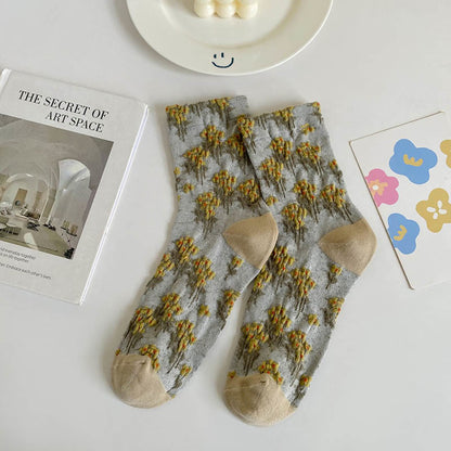 Chaussettes rétro à fleurs (5 paires) - Kaki - EU36-40 (US3-7) - image 9