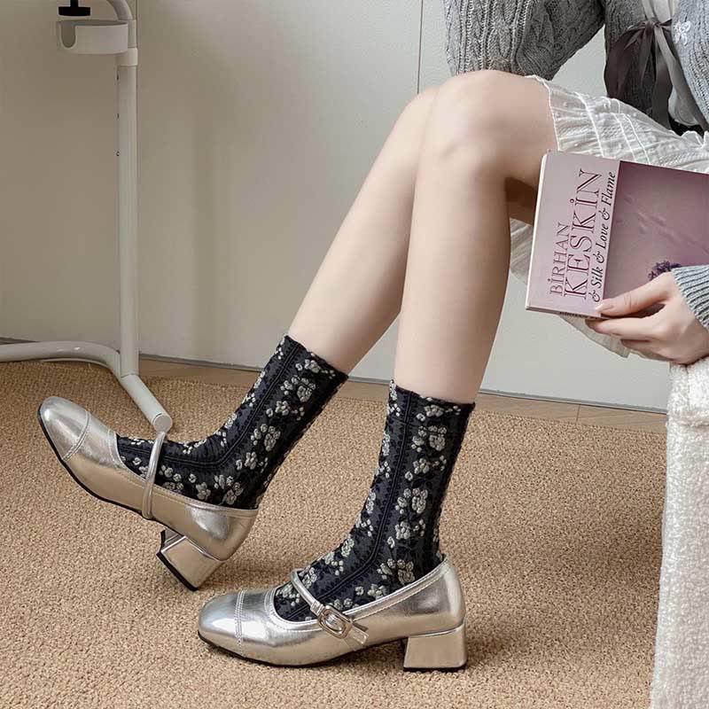 Chaussettes rétro à fleurs (5 paires) - image 4