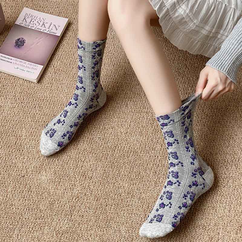 Chaussettes rétro à fleurs (5 paires) - image 5