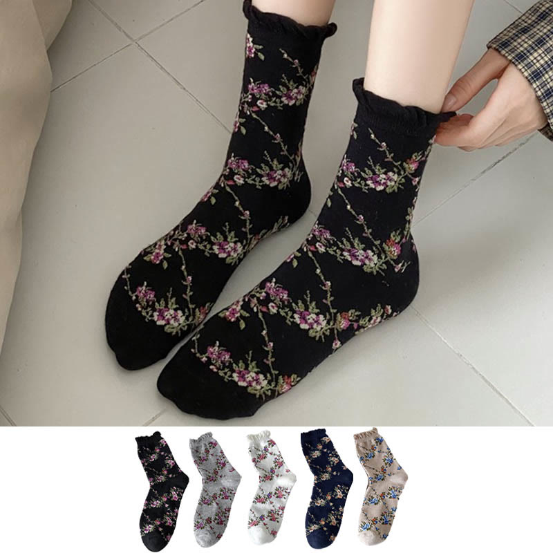 Chaussettes courtes à petites fleurs (5 paires) - Multicolore - EU36-40 (US3-7) - image 1