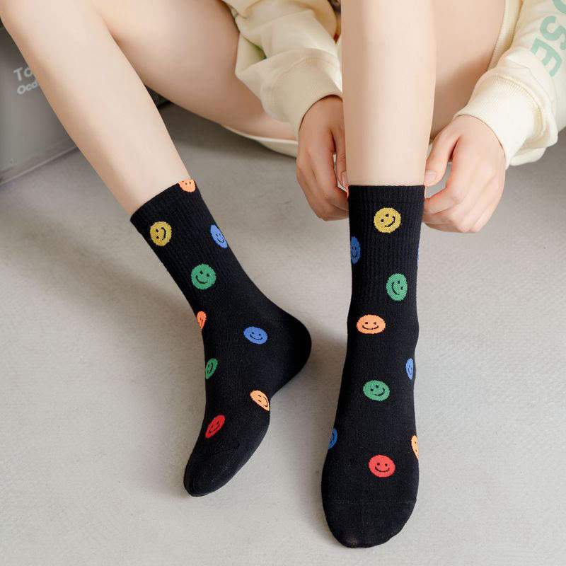 Chaussettes courtes colorées à motif smiley grande taille