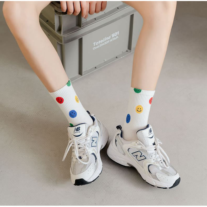 Chaussettes courtes colorées à motif smiley grande taille