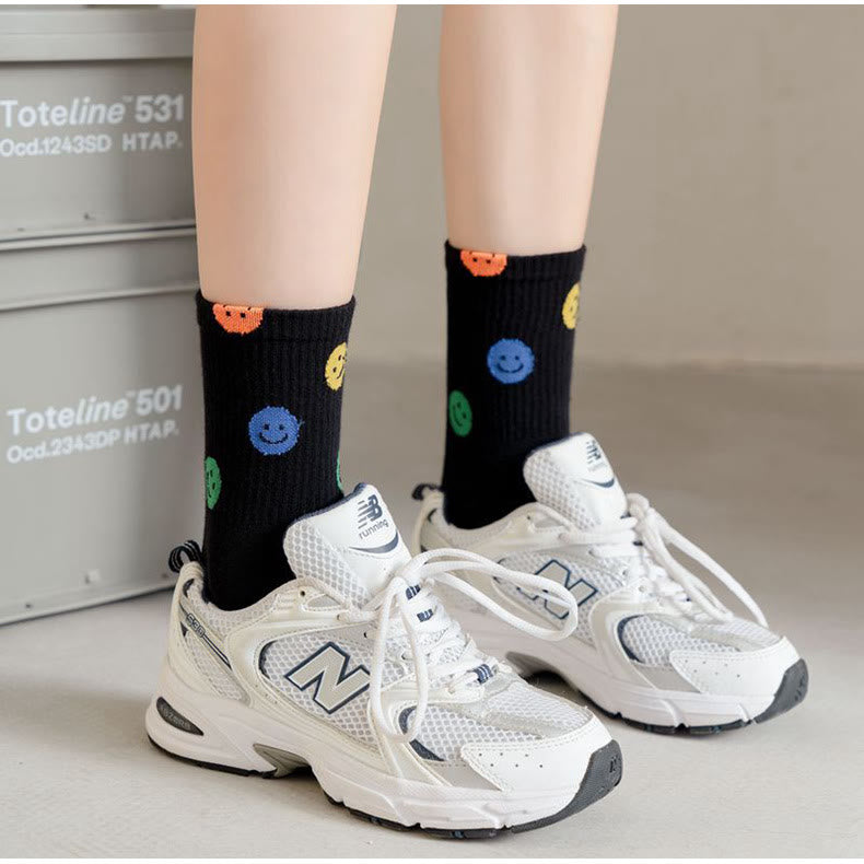 Chaussettes courtes colorées à motif smiley grande taille