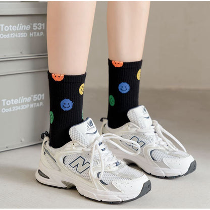Chaussettes courtes colorées à motif smiley grande taille