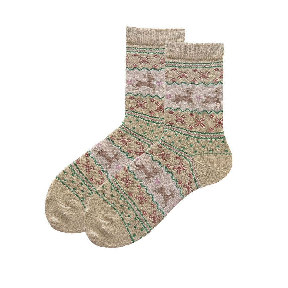 Chaussettes de Noël grande taille à motif cerf et guirlandes - Beige - EU36-41 (US3-7,5) - image 4