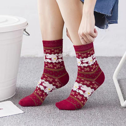 Chaussettes de Noël grande taille à motif cerf et guirlandes