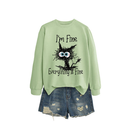 Sweat-shirt chat en colère grande taille - Vert olive - 2XL - image 10
