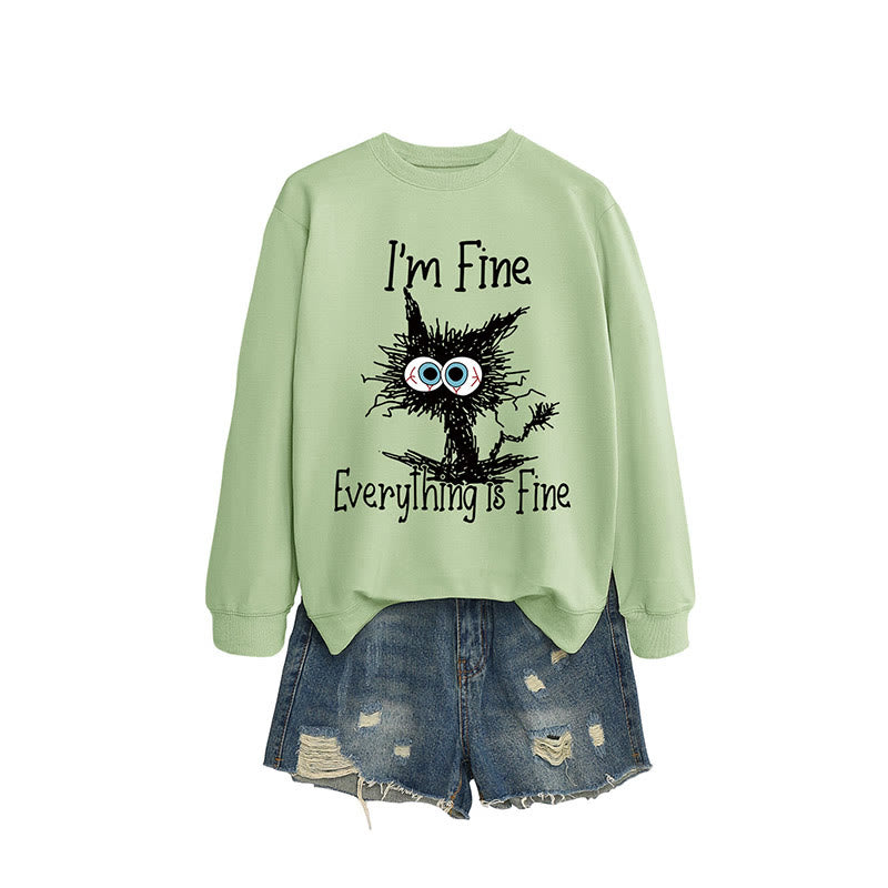 Sweat-shirt chat en colère grande taille - Vert olive - 2XL - image 9