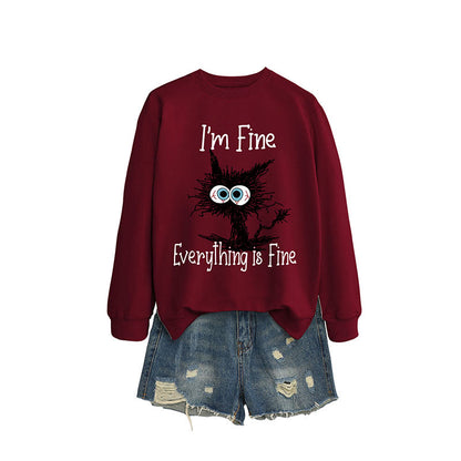 Sweat-shirt chat noir grande taille - Vin - 2XL - image 7