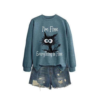 Sweat-shirt chat noir grande taille - Bleu clair - 2XL - image 9