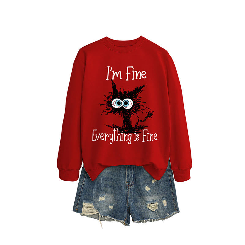 Sweat-shirt chat noir grande taille - Rouge - 2XL - image 1