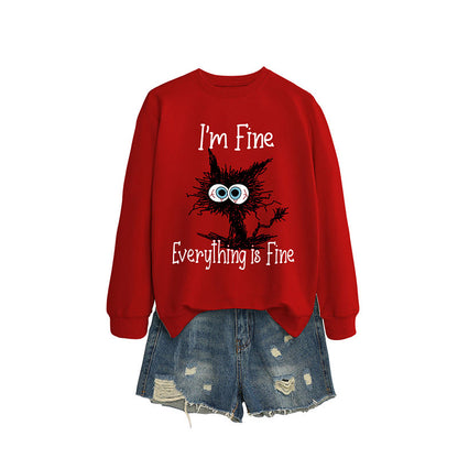 Sweat-shirt chat noir grande taille - Rouge - 2XL - image 1