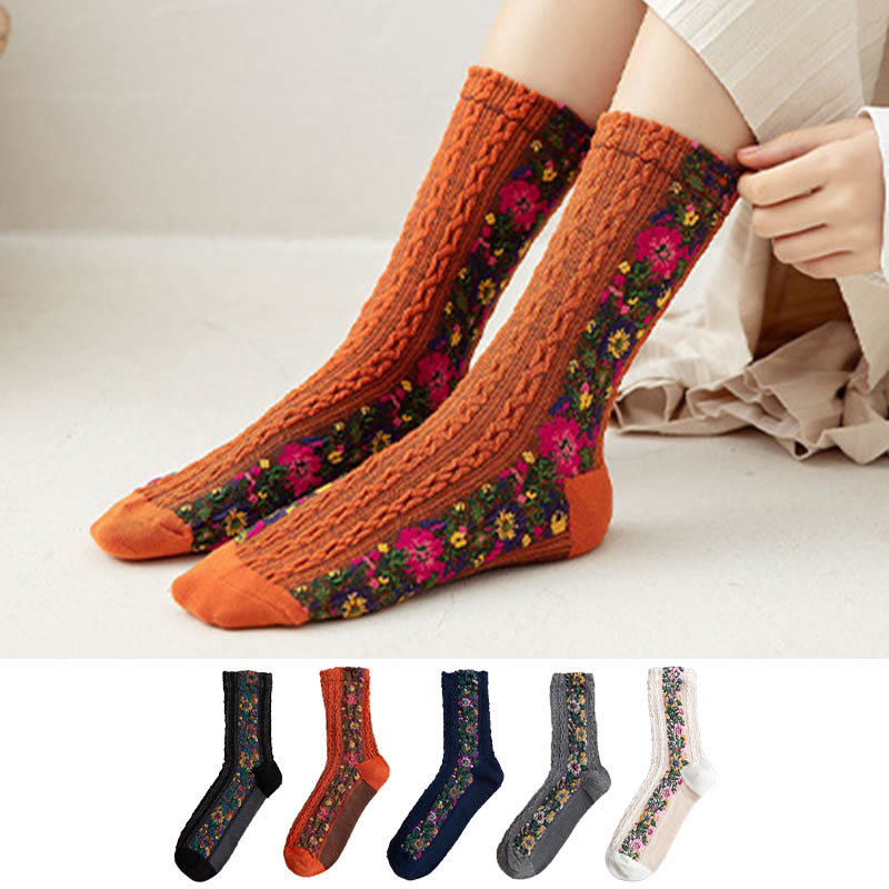 Chaussettes florales style folk (5 paires) - image 1