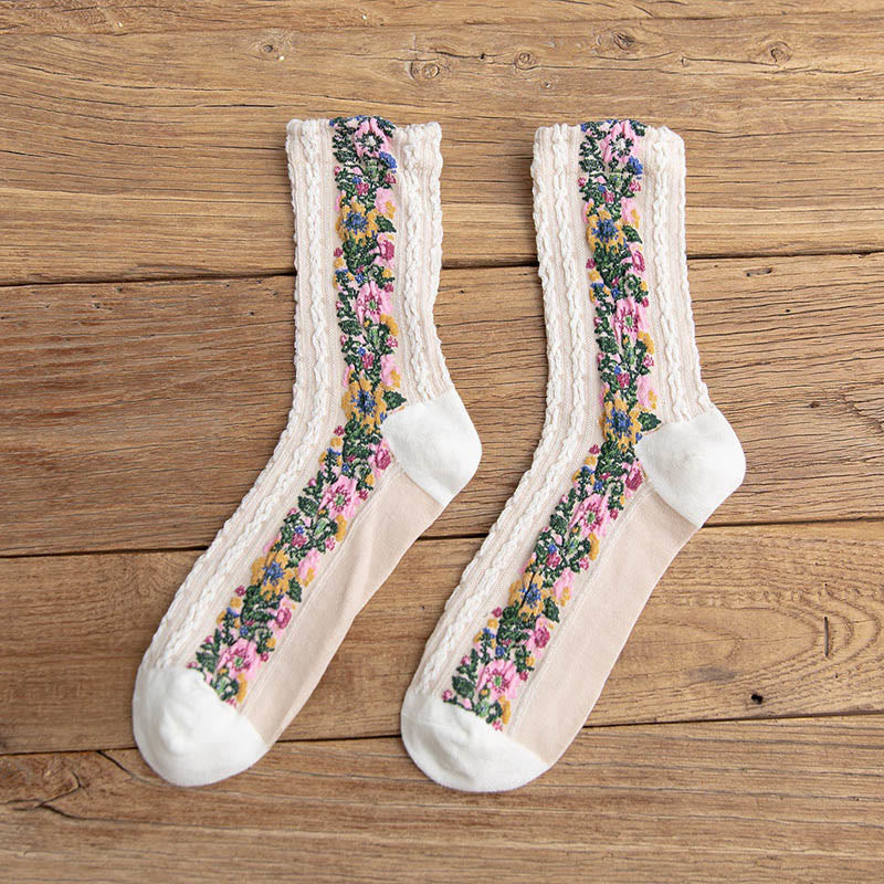 Chaussettes florales style folk (5 paires) - Blanc - EU36-40 (US3-7) - image 15