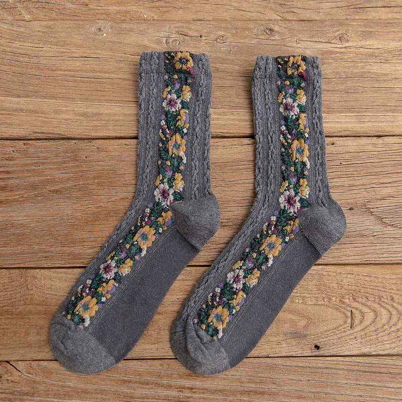 Chaussettes florales style folk (5 paires) - Gris foncé - EU36-40 (US3-7) - image 12