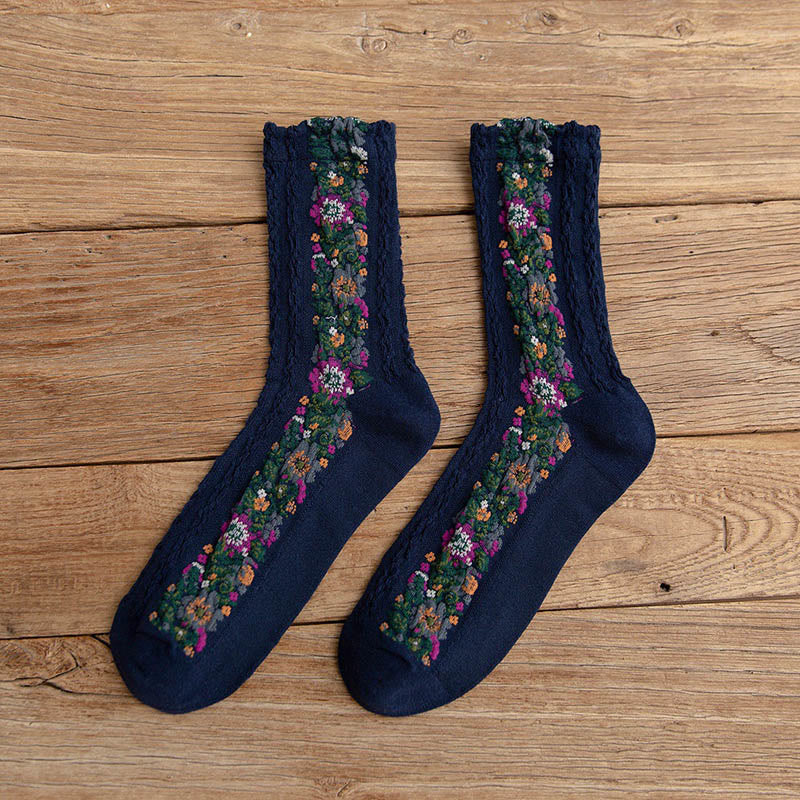 Chaussettes florales style folk (5 paires) - Bleu marine - EU36-40 (US3-7) - image 13