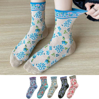 Chaussettes à motif floral en relief (5 paires) - Multicolore - EU36-40 (US3-7) - image 1