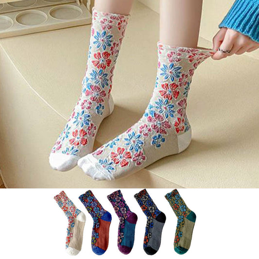 Chaussettes rétro à fleurs sculptées (5 paires) - image 1