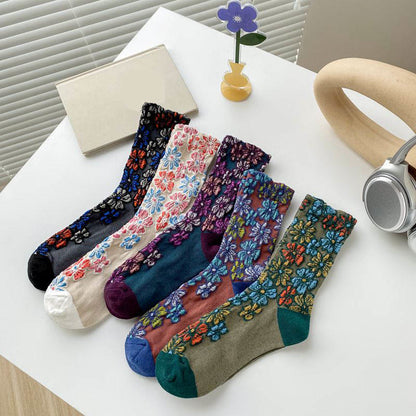 Chaussettes rétro à fleurs sculptées (5 paires) - Multicolore - EU36-40 (US3-7) - image 7