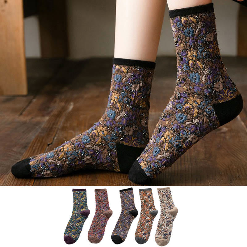 Chaussettes courtes à motifs de plantes et de fleurs (5 paires) - image 1