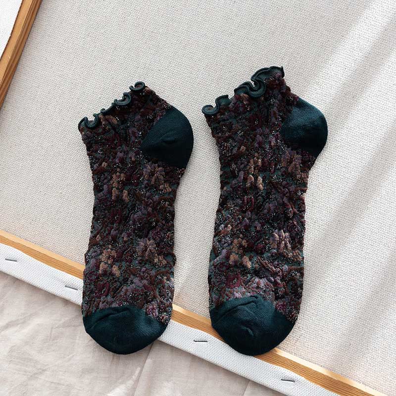 Chaussettes à fleurs style collège (5 paires) - Vert foncé - EU36-40 (US3-7) - image 8