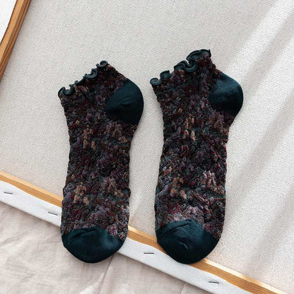 Chaussettes à fleurs style collège (5 paires) - Vert foncé - EU36-40 (US3-7) - image 8