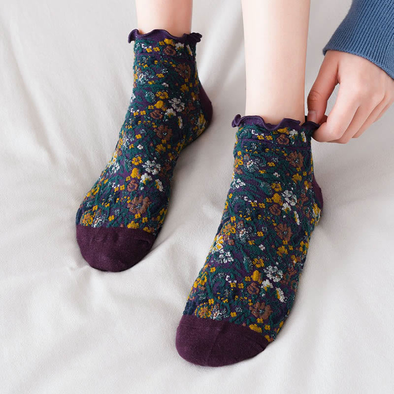 Chaussettes à fleurs style collège (5 paires) - image 2